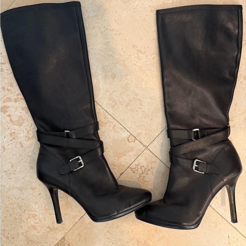 Ralph Lauren Black Real Leather Heeled Boots